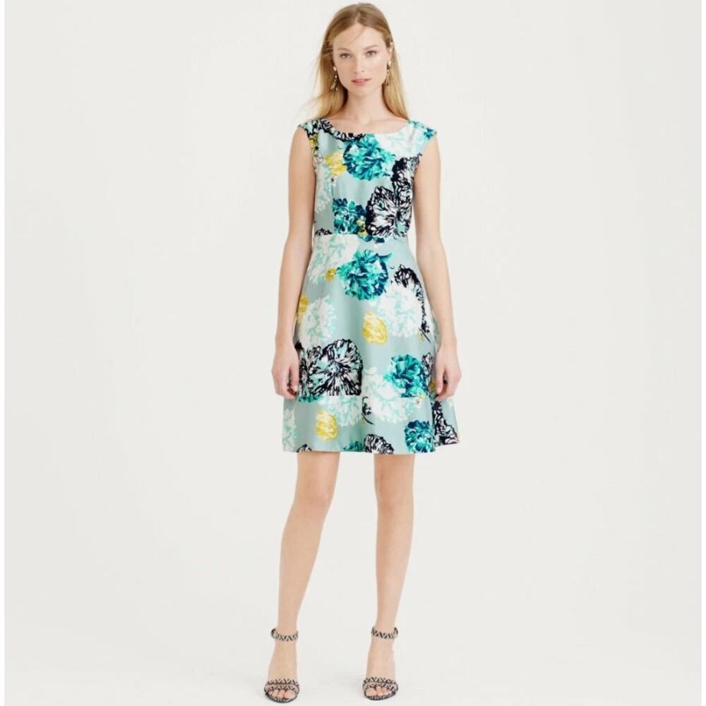 J. Crew Silk Dress A-line Sleeveless Sea Green Aquatic Floral Print C4298 Size 2